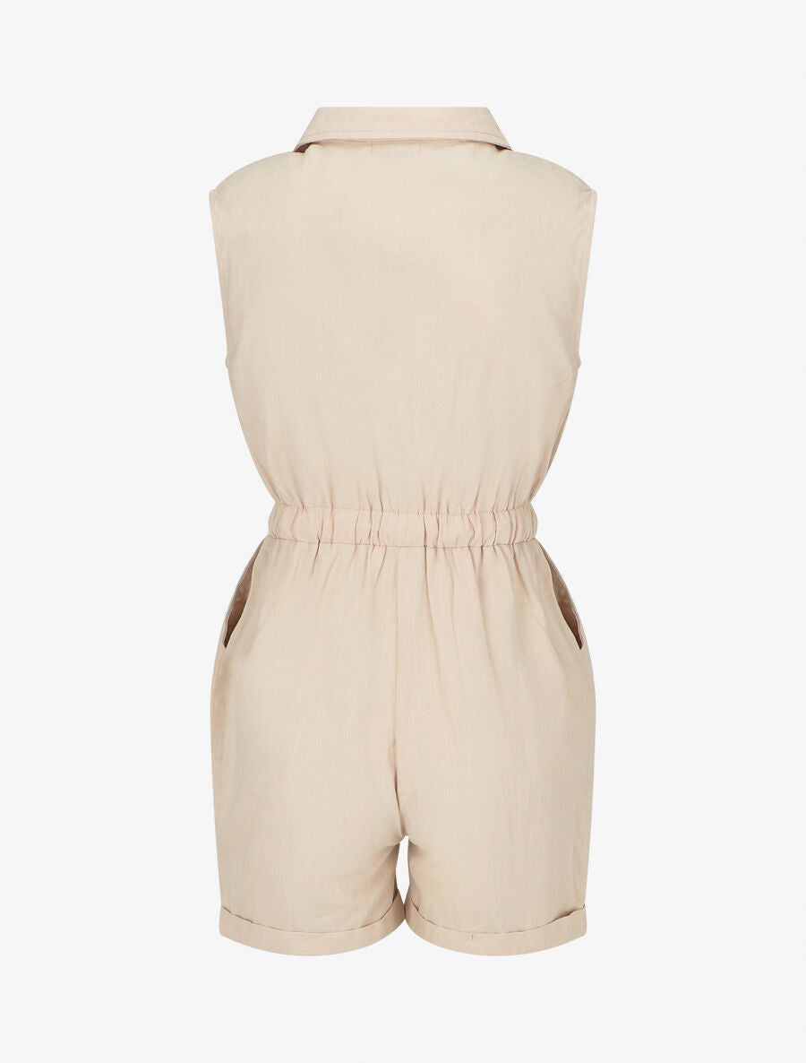 Combishort uni sans manches - Beige - 2