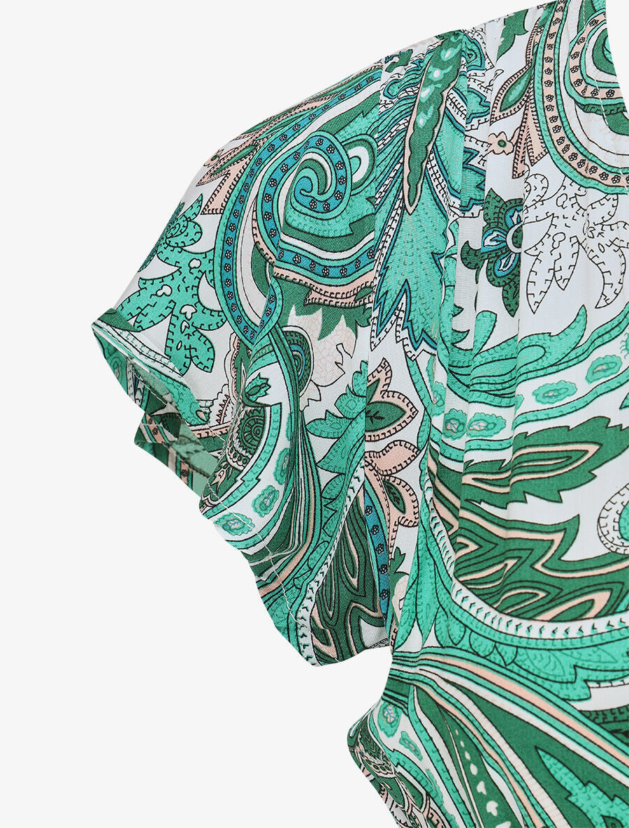 Robe longue à manches courtes imprimé cachemire - Vert - 3