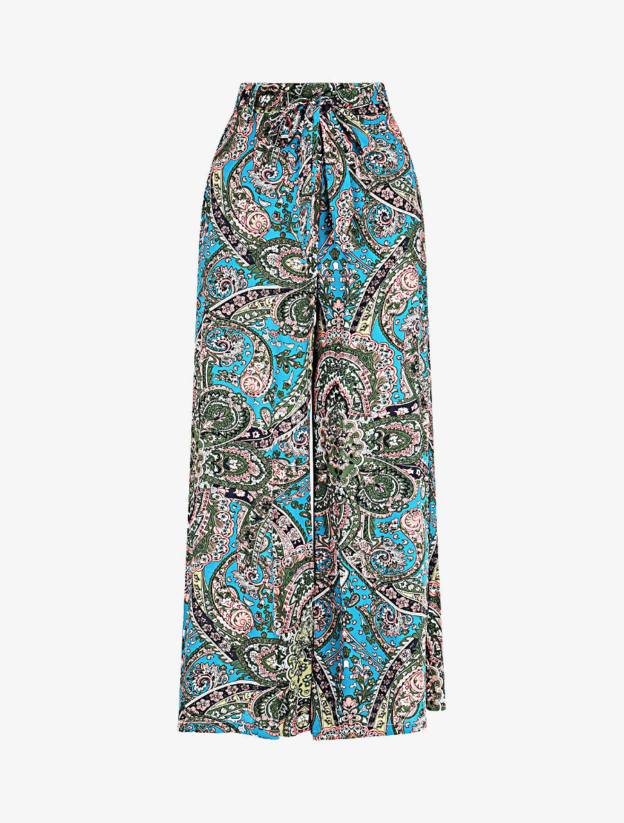 Pantalon fluide élastiqué imprimé foulard - Bleu canard - 4