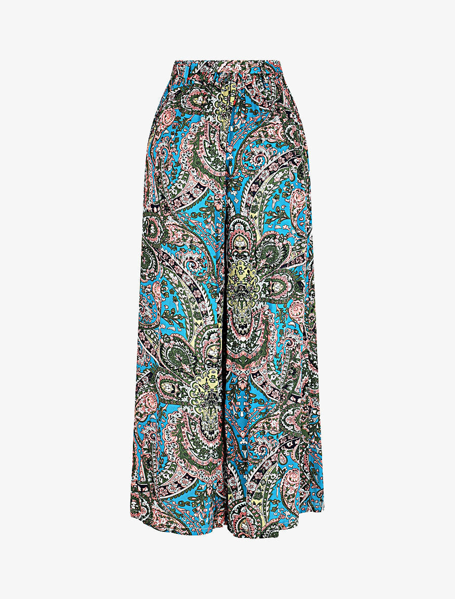 Pantalon fluide élastiqué imprimé foulard - Bleu canard - 2