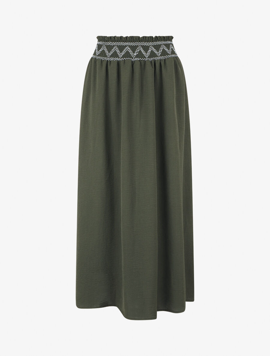 Jupe longue à taille élastiquée - Kaki - 1