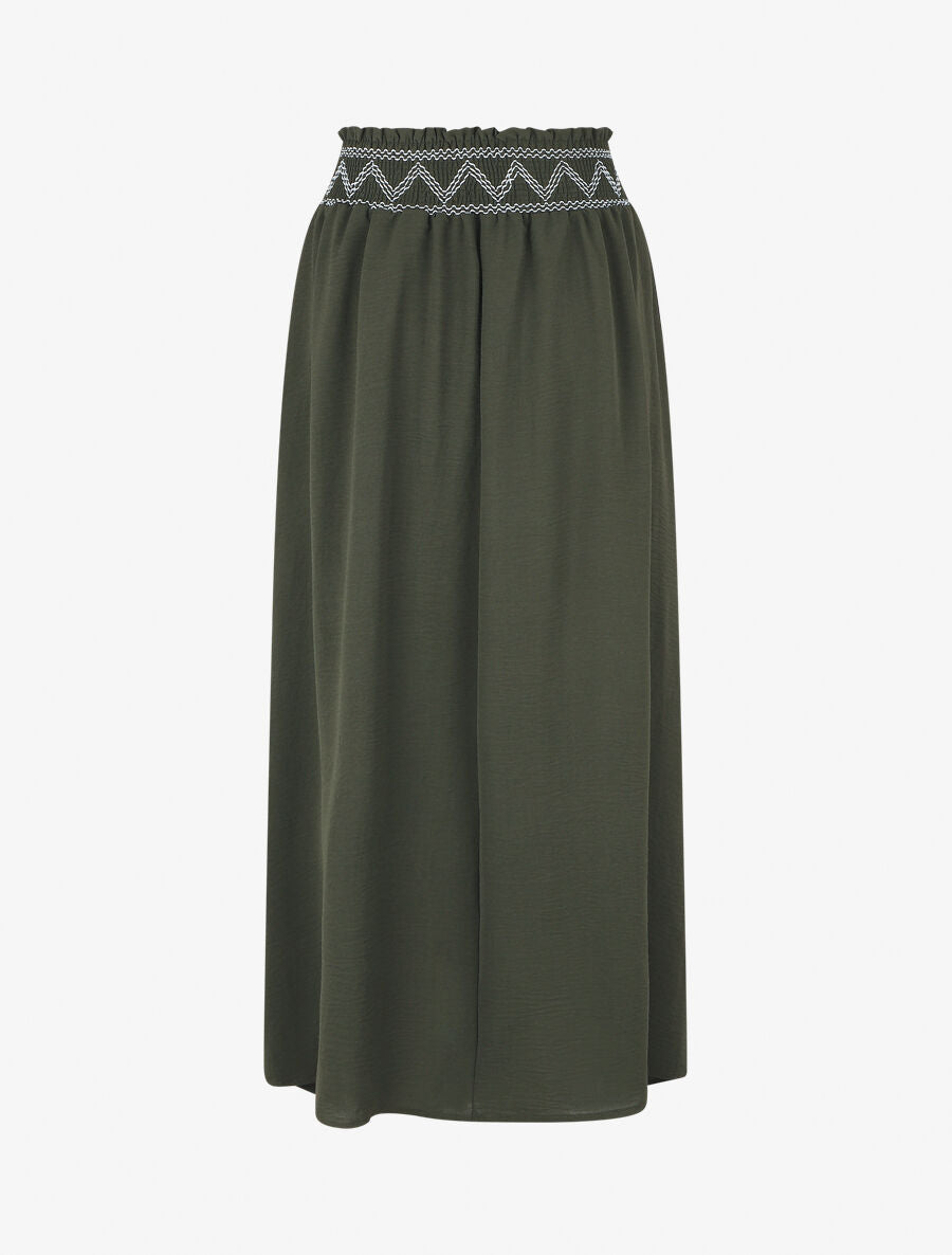 Jupe longue à taille élastiquée - Kaki - 2