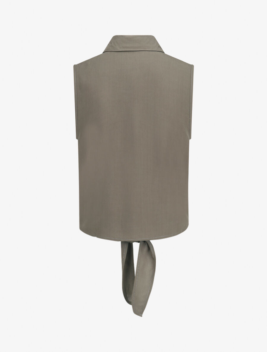 Chemise unie boutonnée à nouer - Kaki - 2
