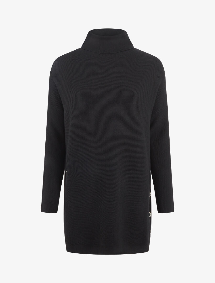 Pull ample col roulé et anneaux - Noir - 4
