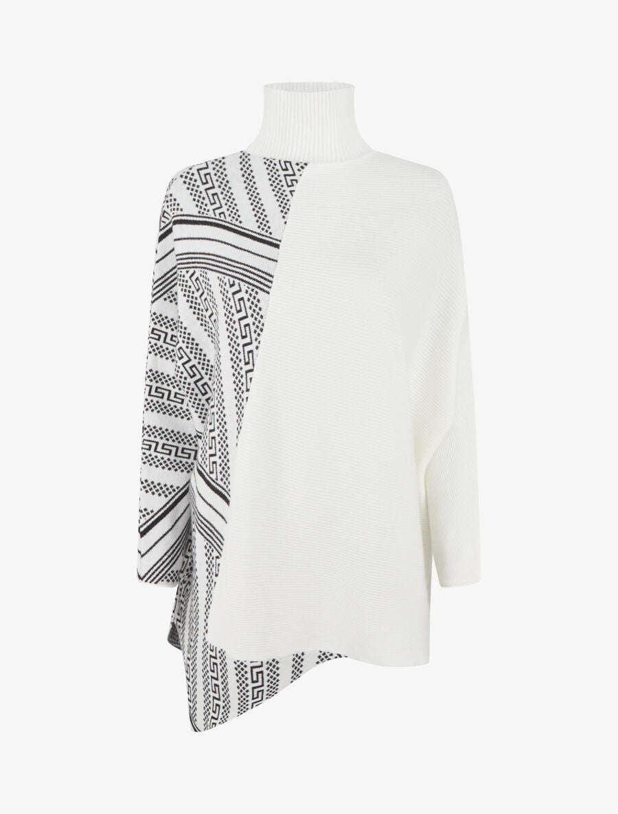 Pull ample col montant et motif graphique - Blanc - 1