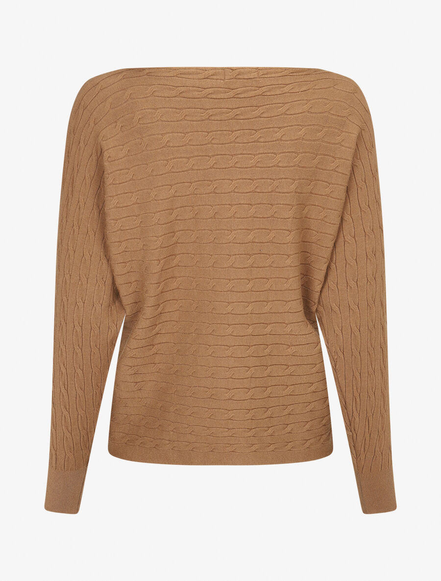 Pull uni à col bateau - Camel - 2