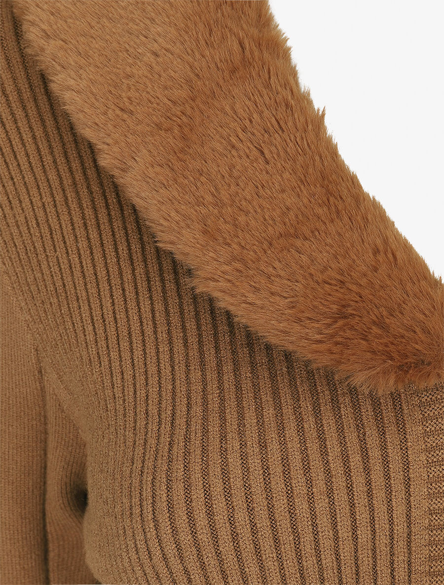 Gilet zippé et col à fourrure synthétique - Camel - 3