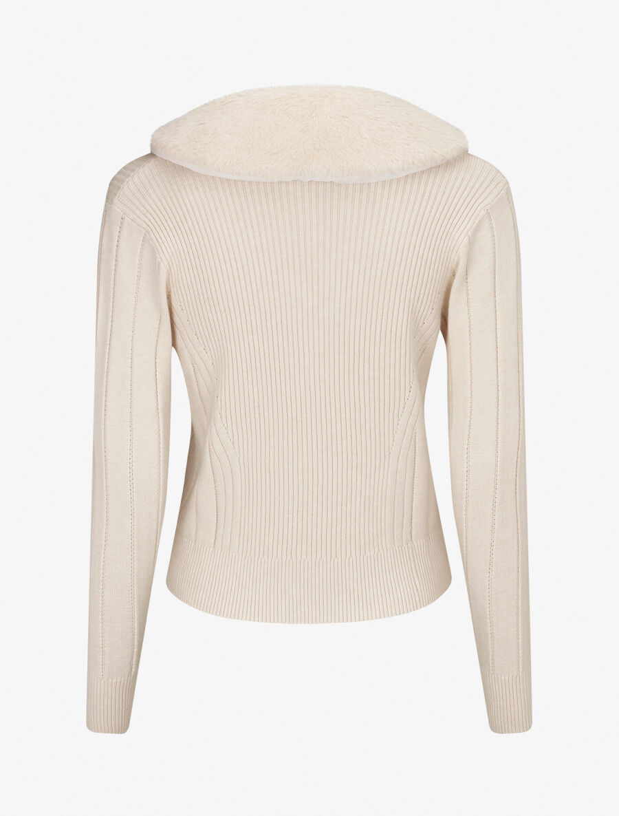 Gilet zippé et col à fourrure synthétique - Crème - 2