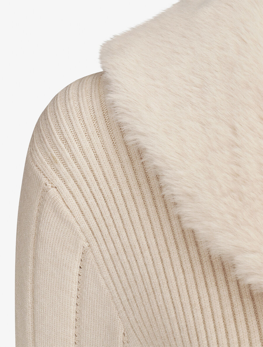 Gilet zippé et col à fourrure synthétique - Crème - 3