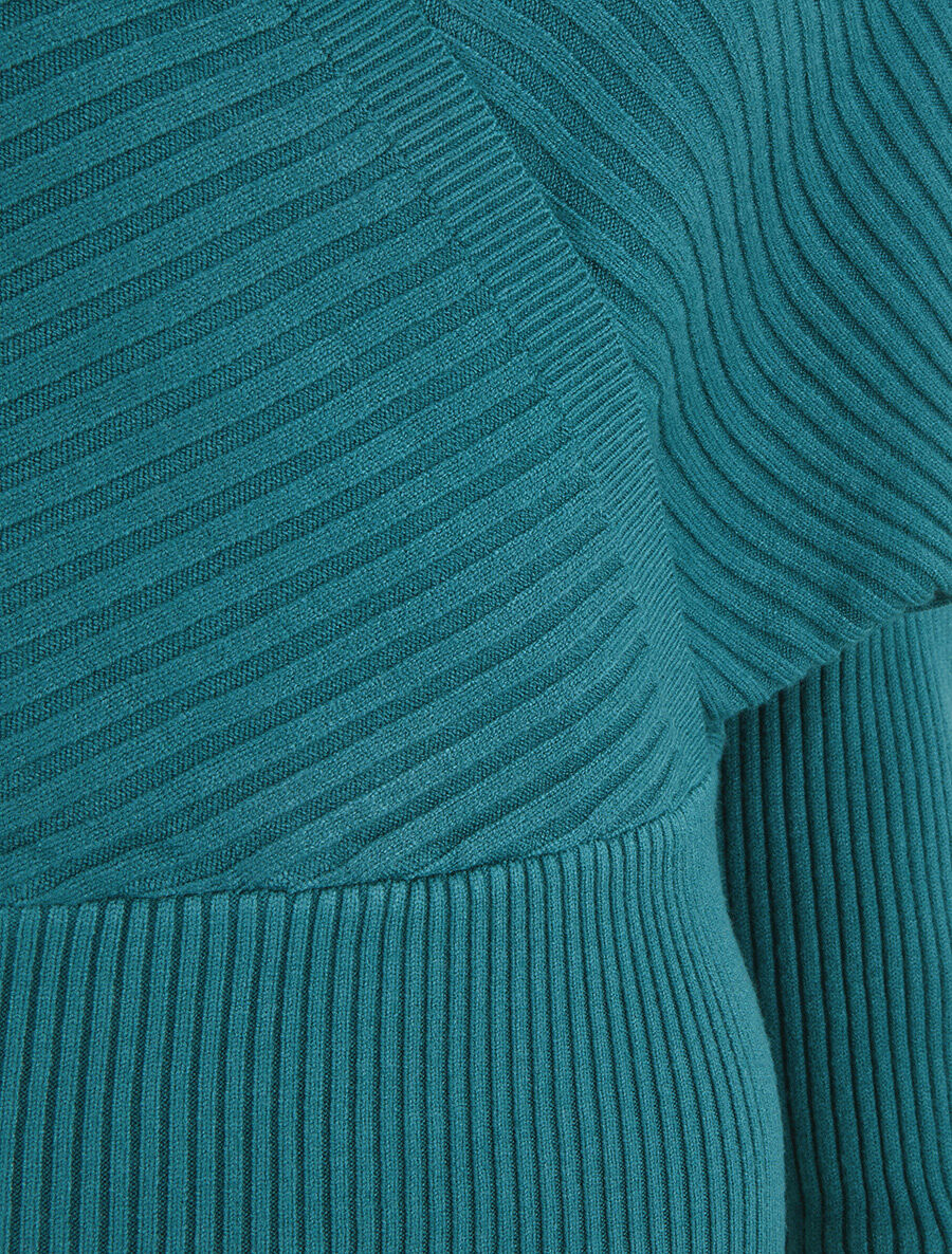 Pull cache-coeur et nœud au dos - Bleu canard - 3