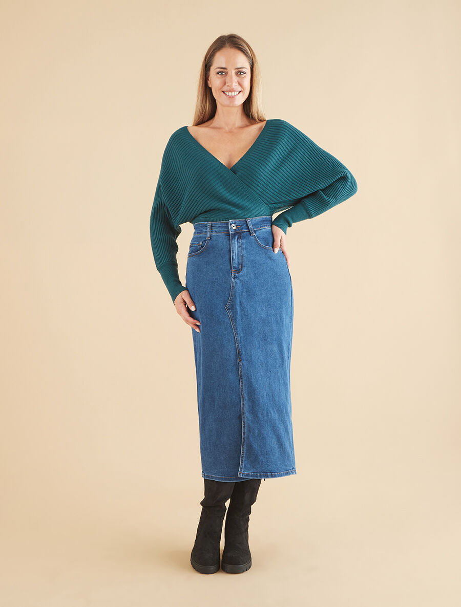 Pull cache-coeur et nœud au dos - Bleu canard - 4
