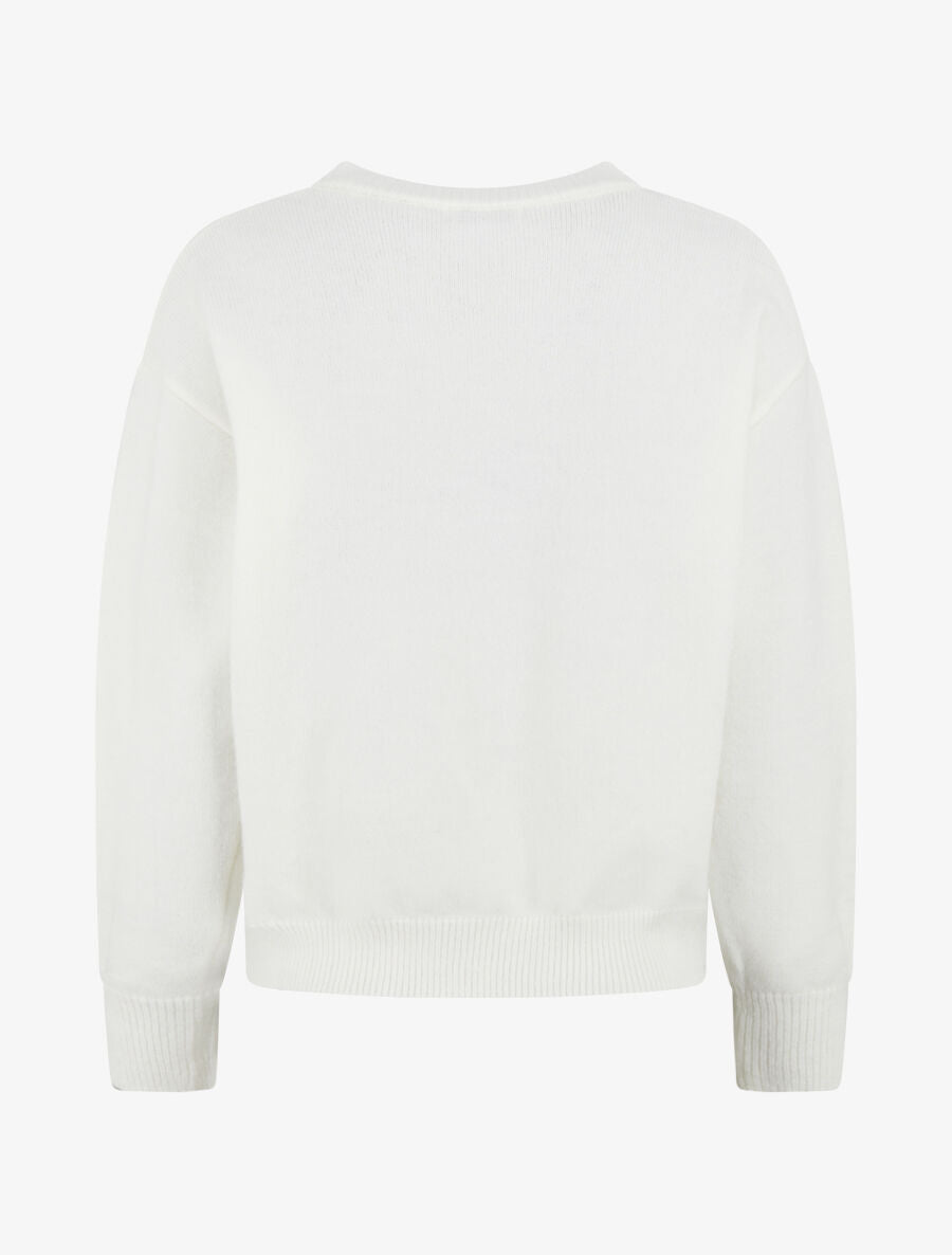 Pull uni à broderie fleur - Blanc - 2