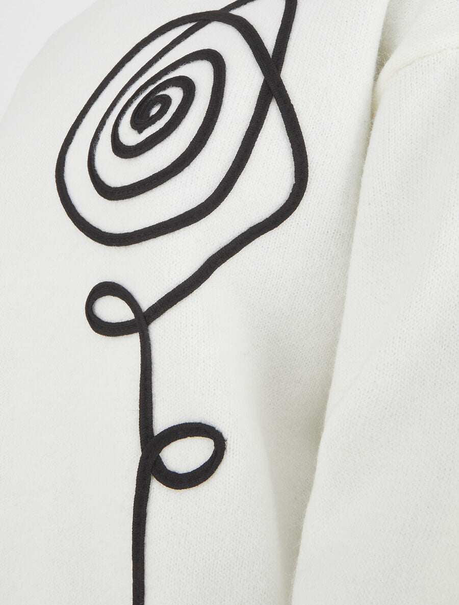 Pull uni à broderie fleur - Blanc - 3