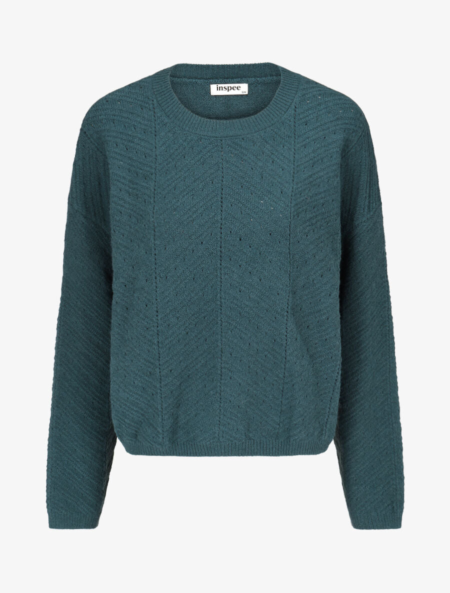 Pull droit uni en maille fantaisie - Bleu canard - 4