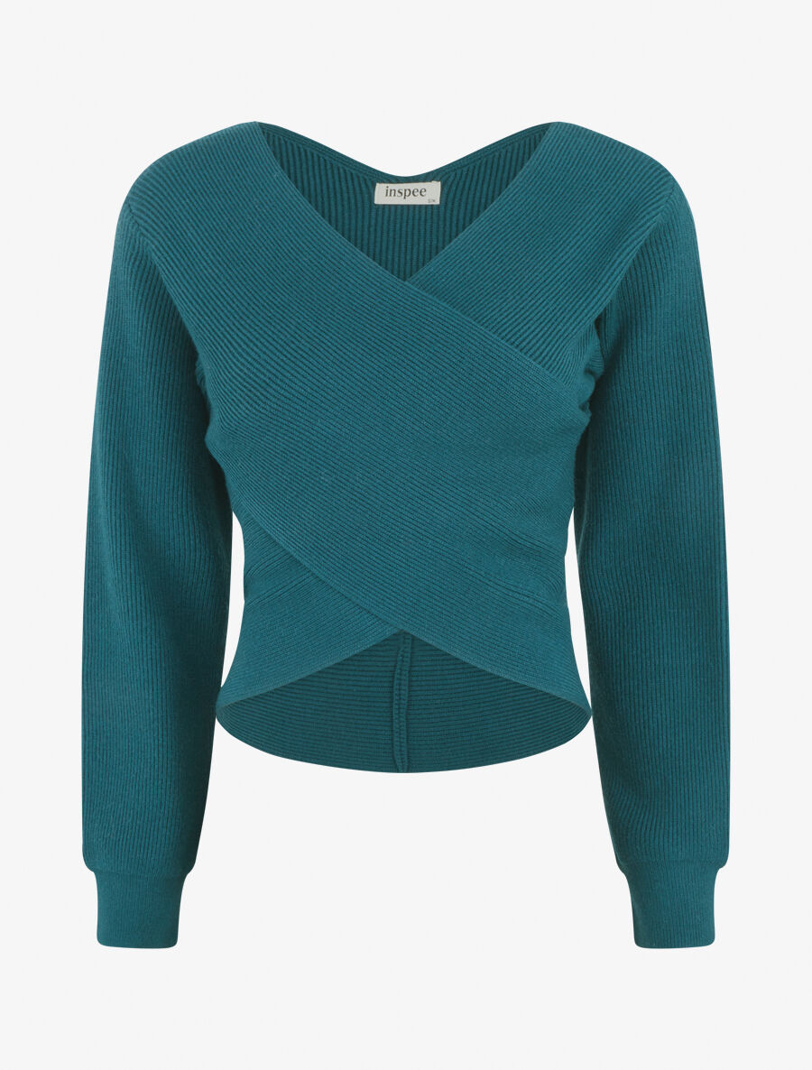 Pull cache-coeur et bas asymétrique - Bleu canard - 1