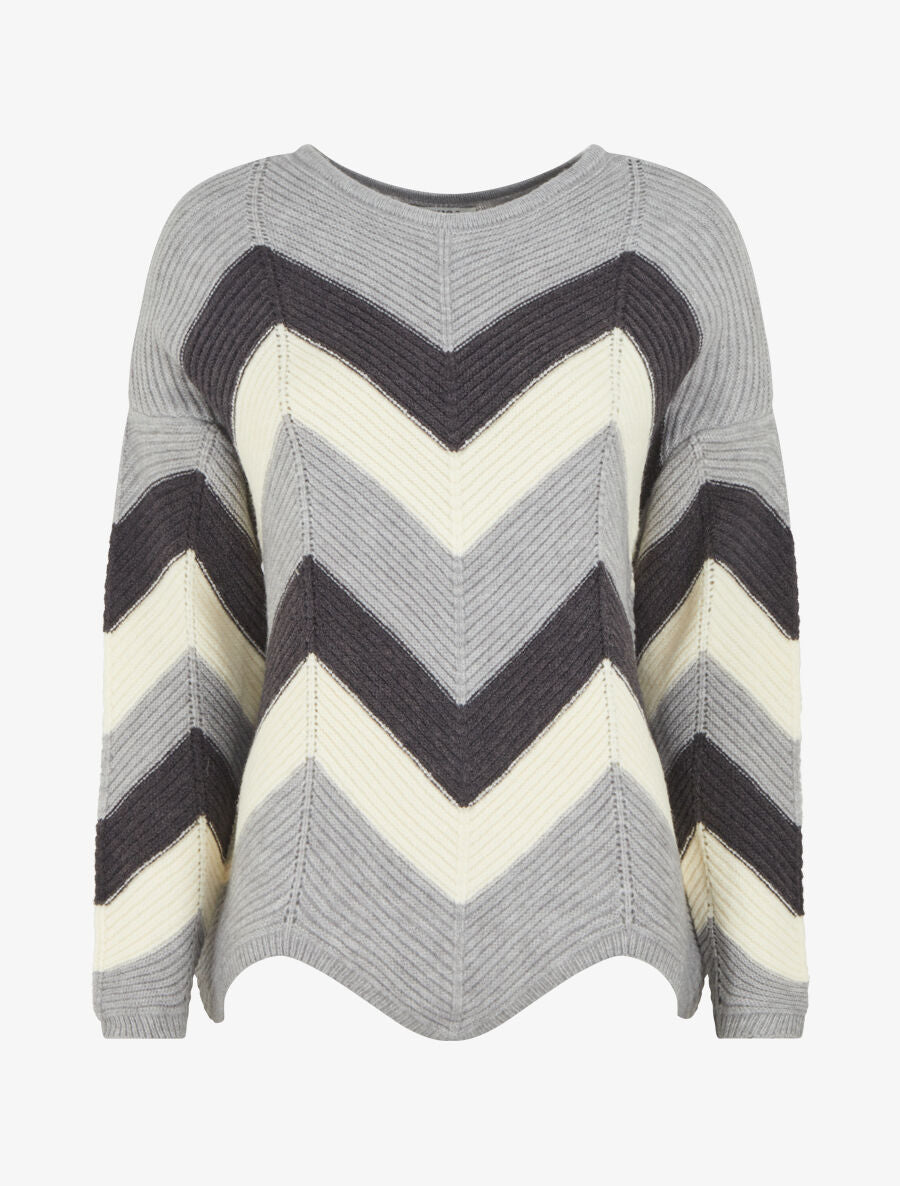 Pull droit bords asymétriques et motif zigzag - Gris - 1