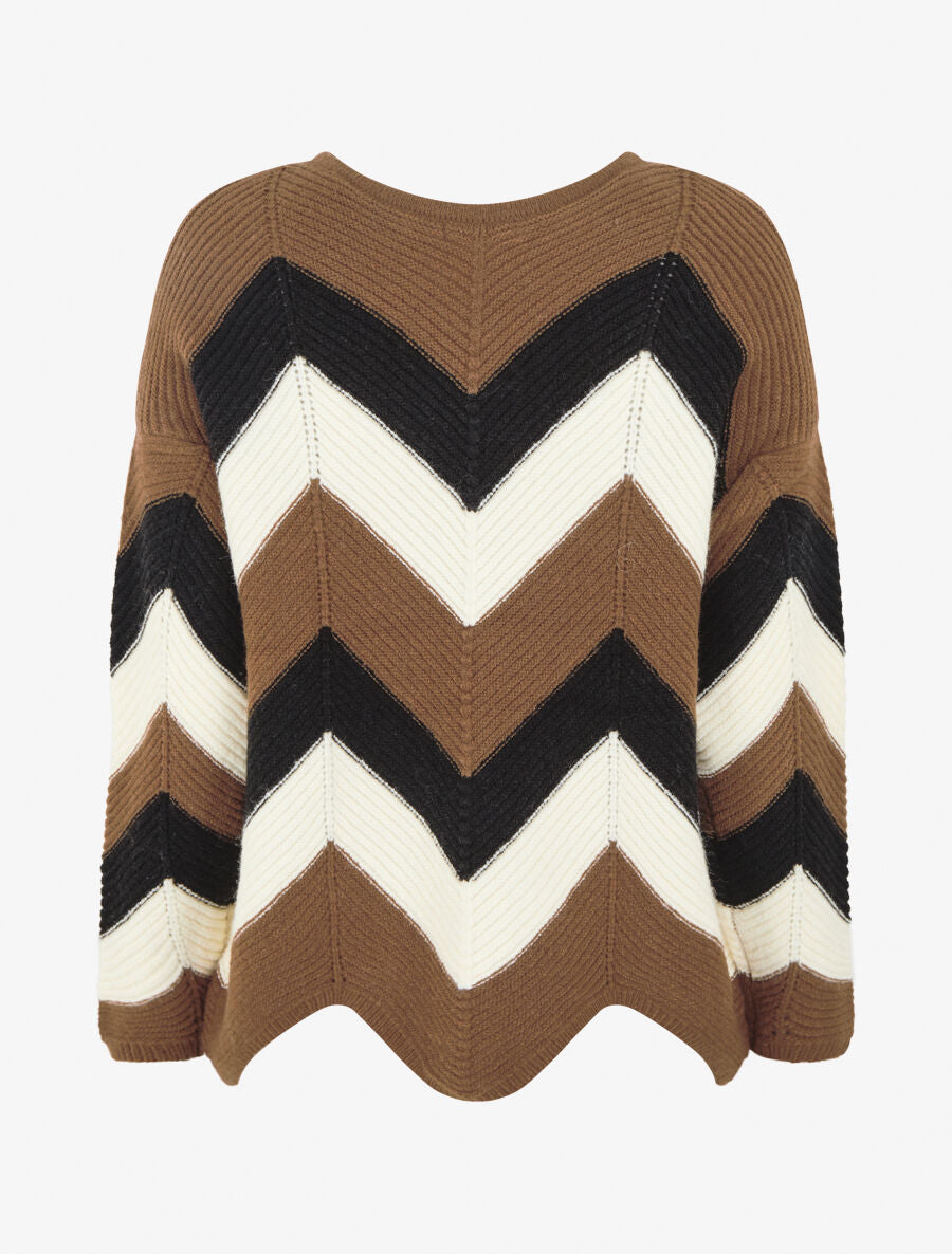 Pull droit bords asymétriques et motif zigzag - Marron - 2