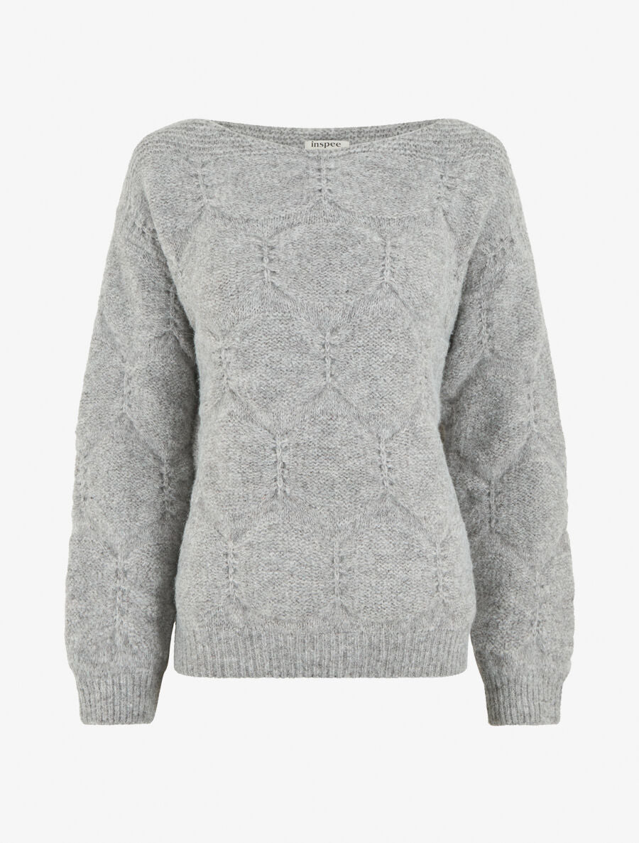 Pull droit en maille graphique - Gris - 5
