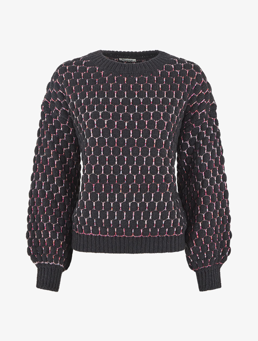 Pull irisé en maille effet écailles - Noir - 1