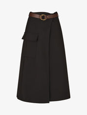 Jupe portefeuille ceinturée - Noir - 5