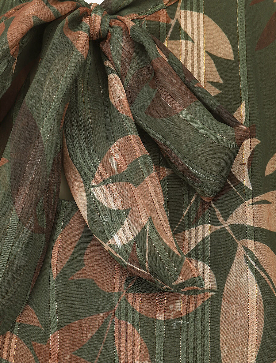Blouse en voile imprimé feuillage - Kaki - 3