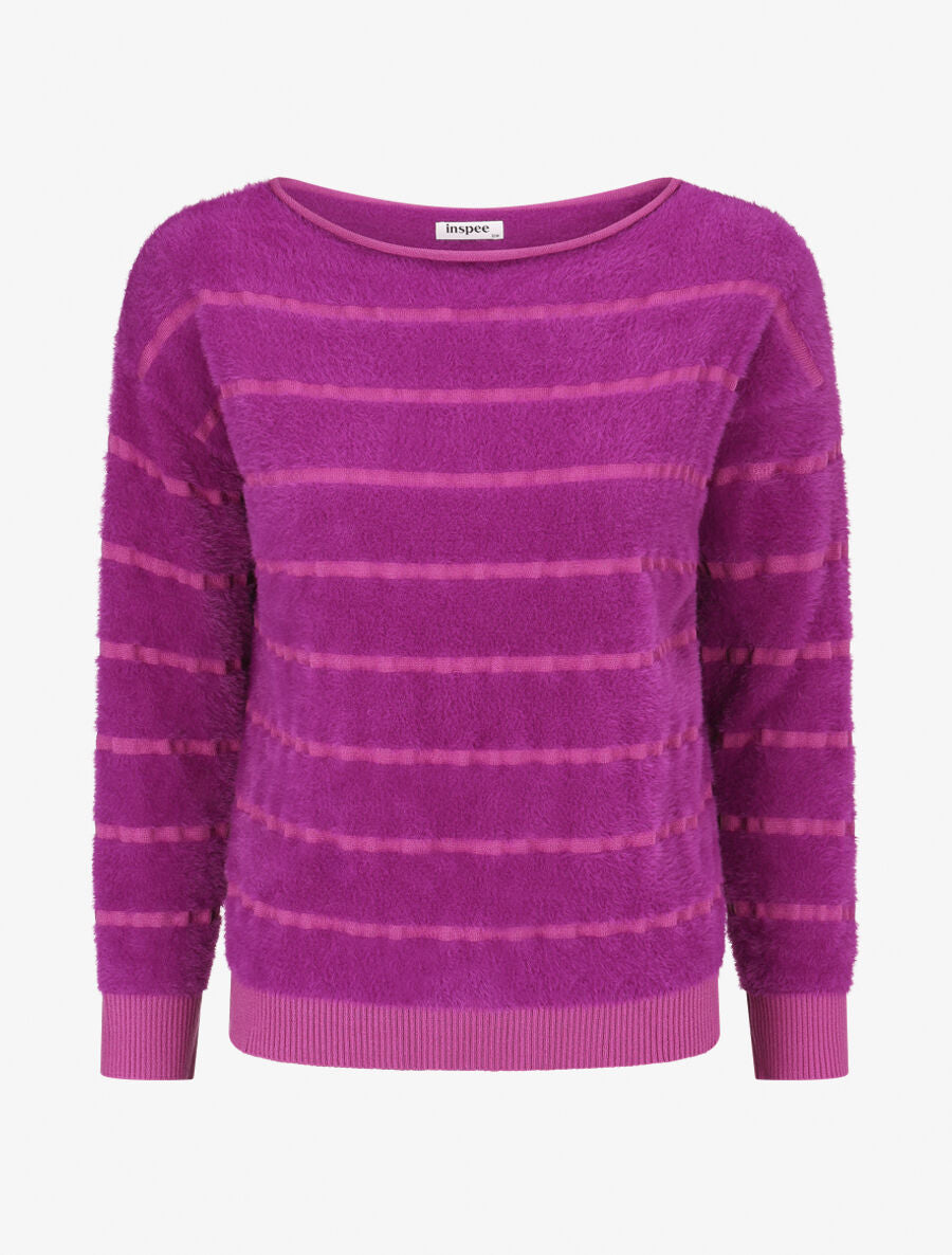 Pull fluffy à bords côtelés - Fushia - 5