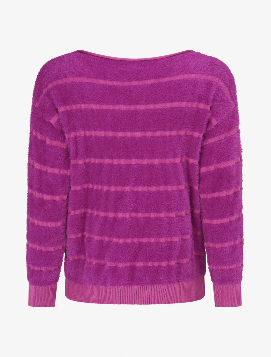 Pull fluffy à bords côtelés - Fushia - 2