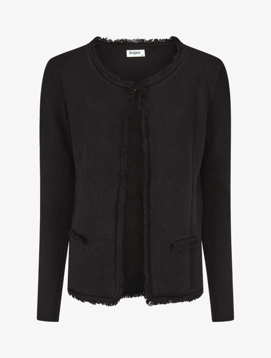 Gilet uni à bords effilochés - Noir - 4