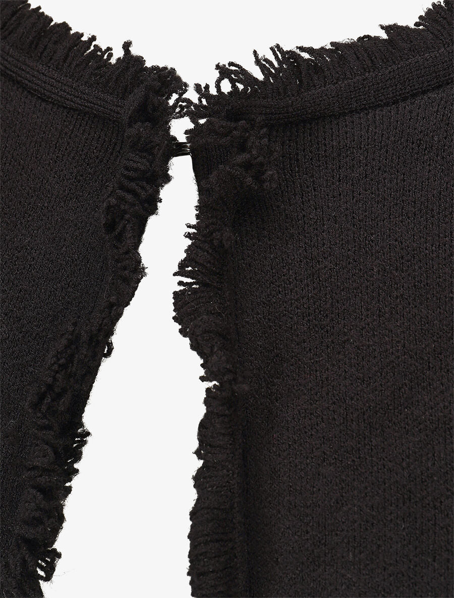 Gilet uni à bords effilochés - Noir - 3