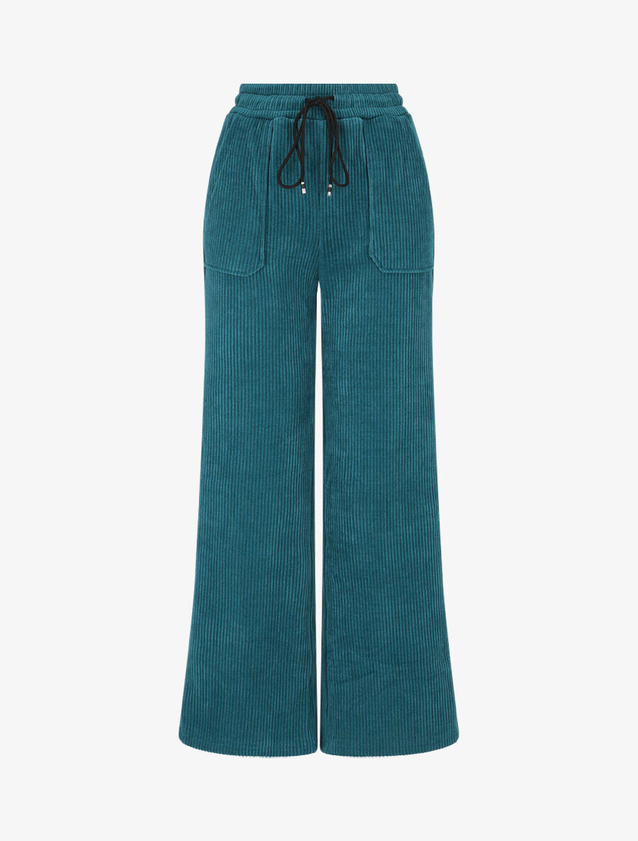 Pantalon en velours côtelé à poches plaquées - Bleu canard - 1