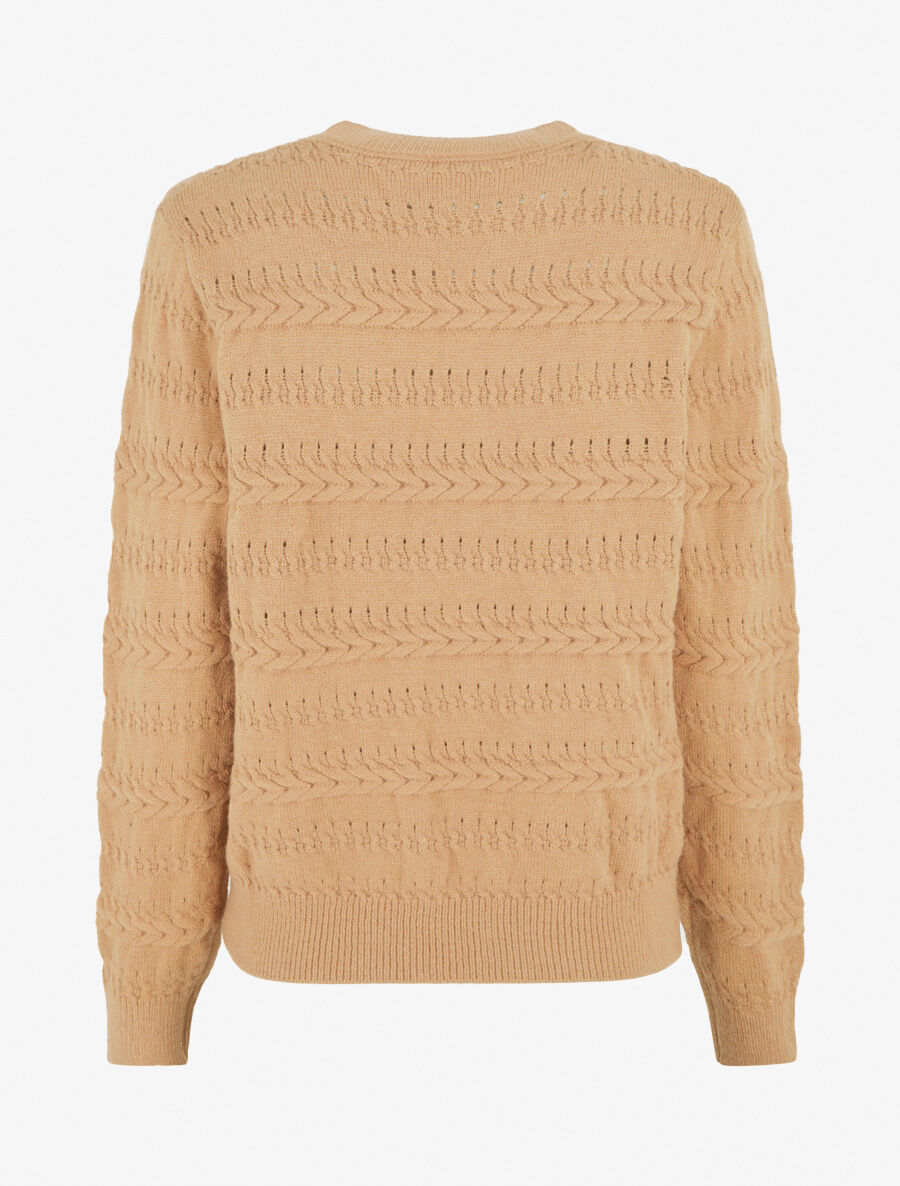Pull uni en maille à motif tressé - Camel - 2