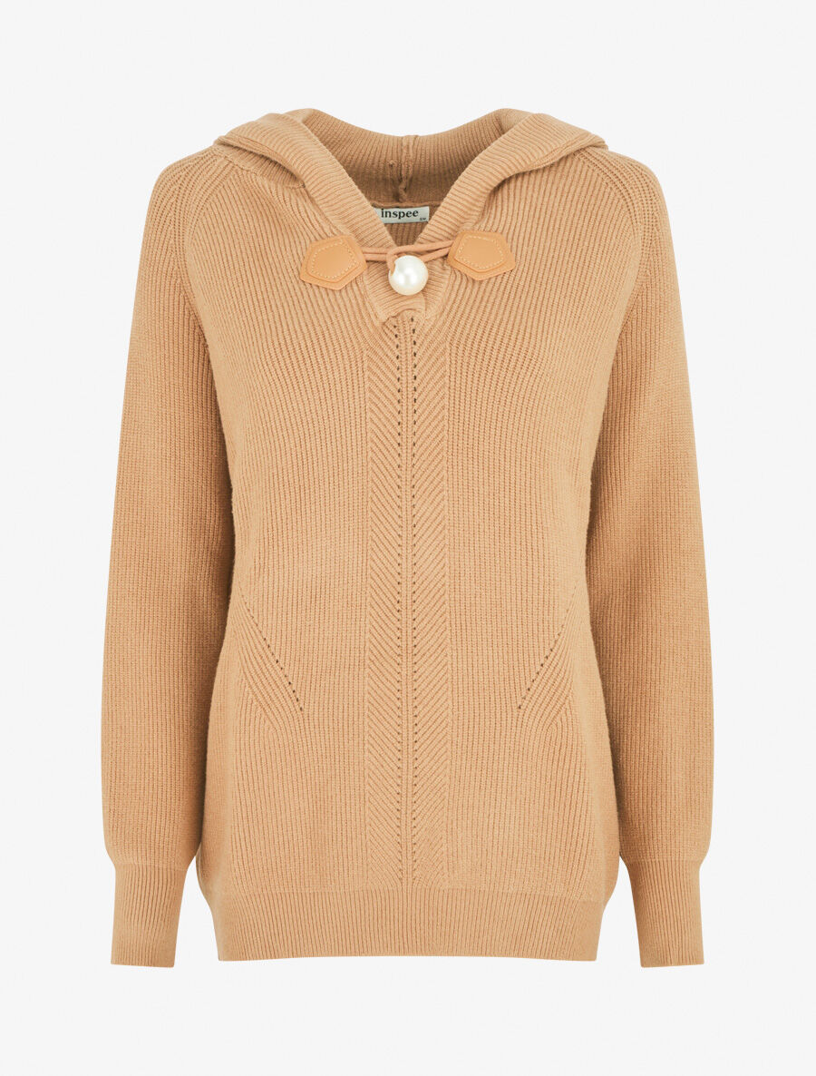 Pull côtelé à capuche - Camel - 4