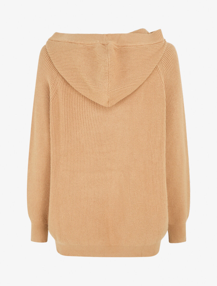 Pull côtelé à capuche - Camel - 2