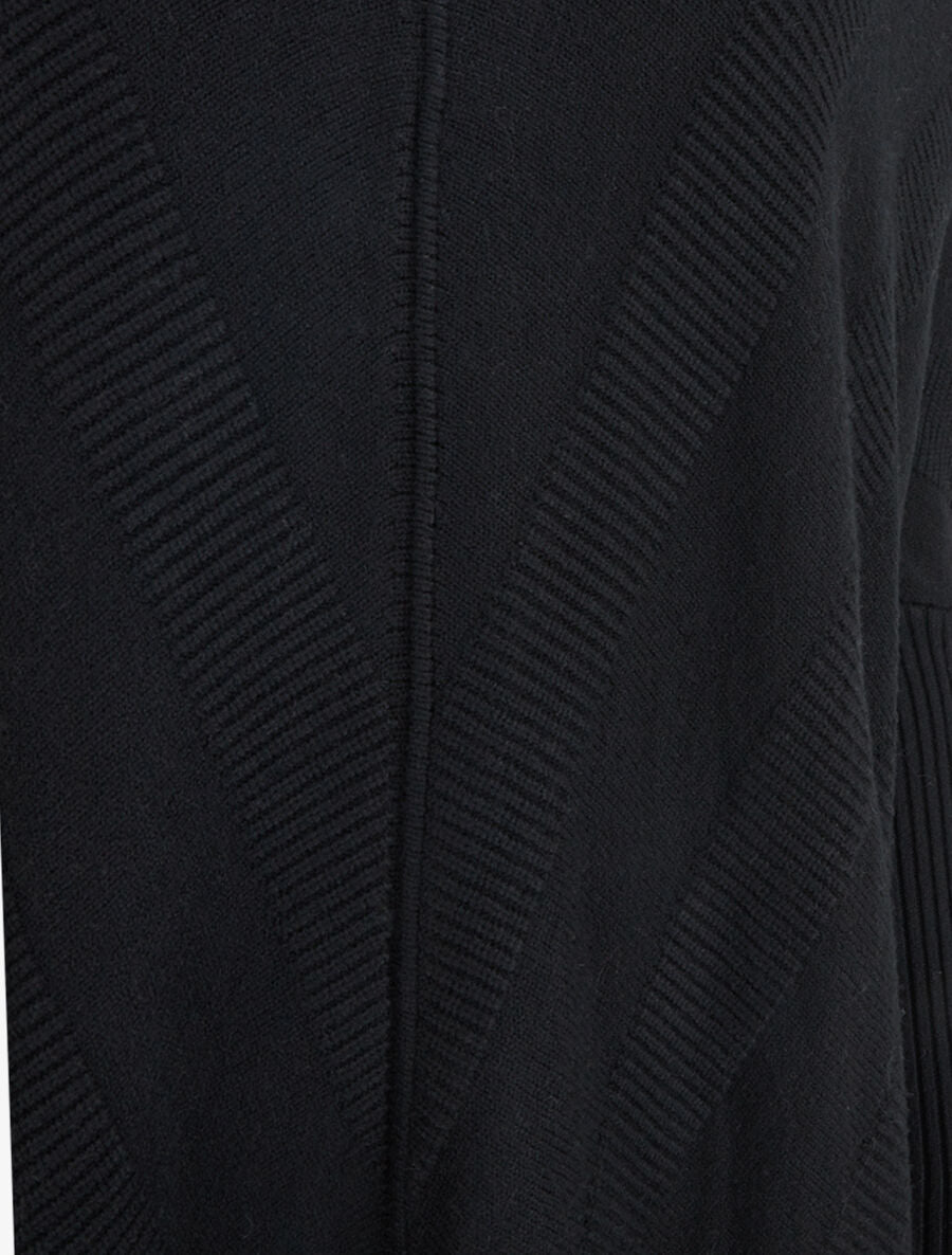 Pull long côtelé à col V - Noir - 3