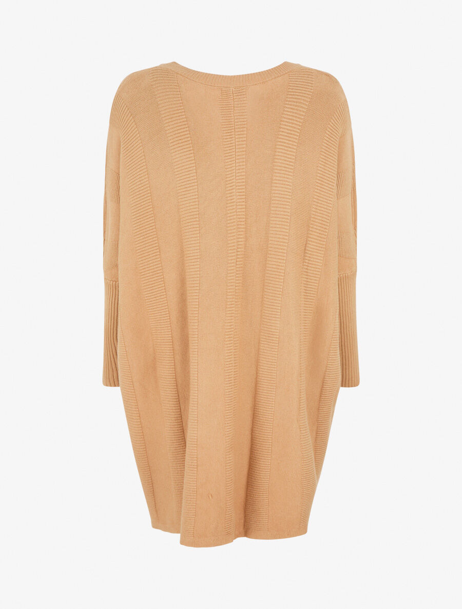 Pull long côtelé à col V - Camel - 2