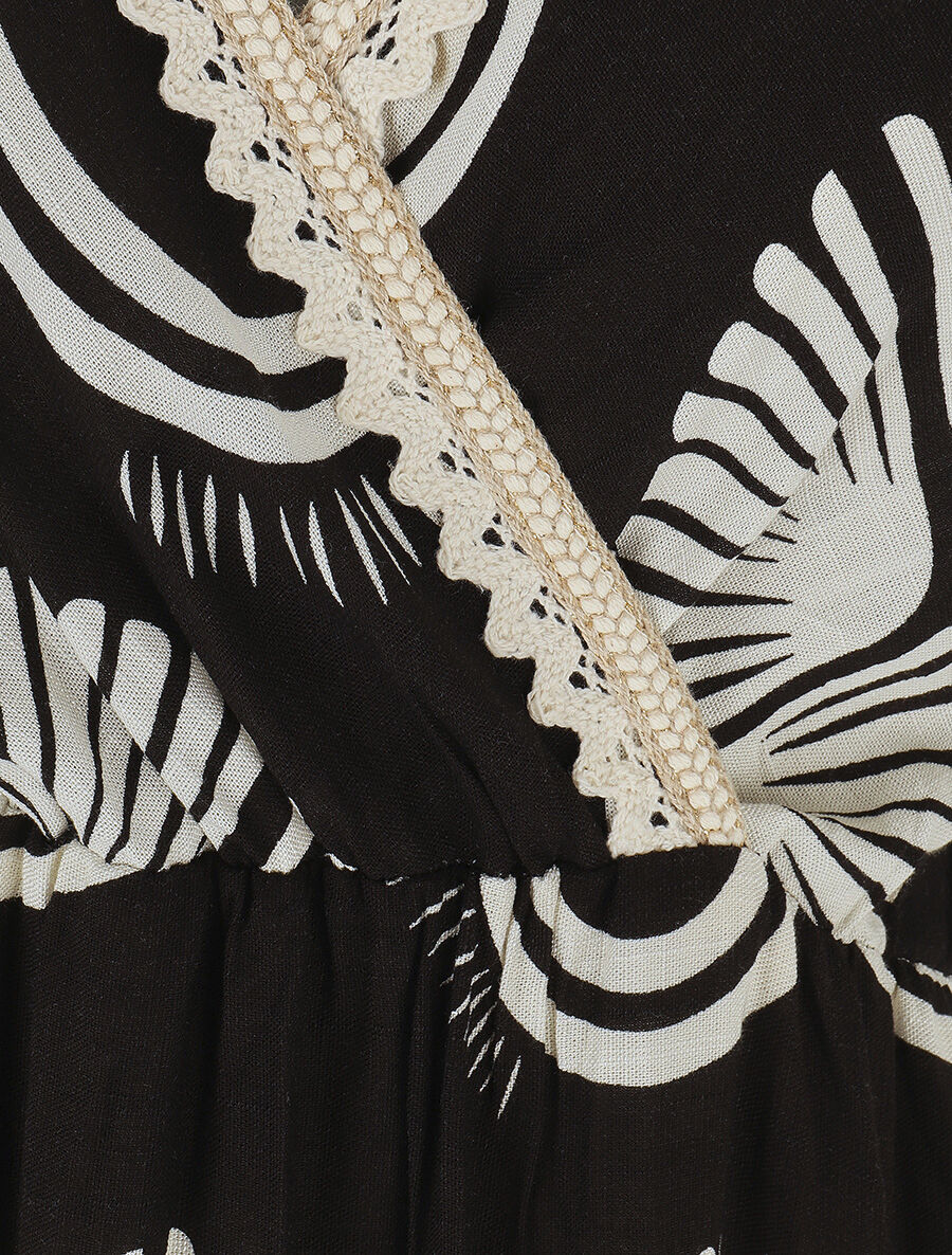 Robe longue à fines bretelles imprimé fantaisie - Noir - 3