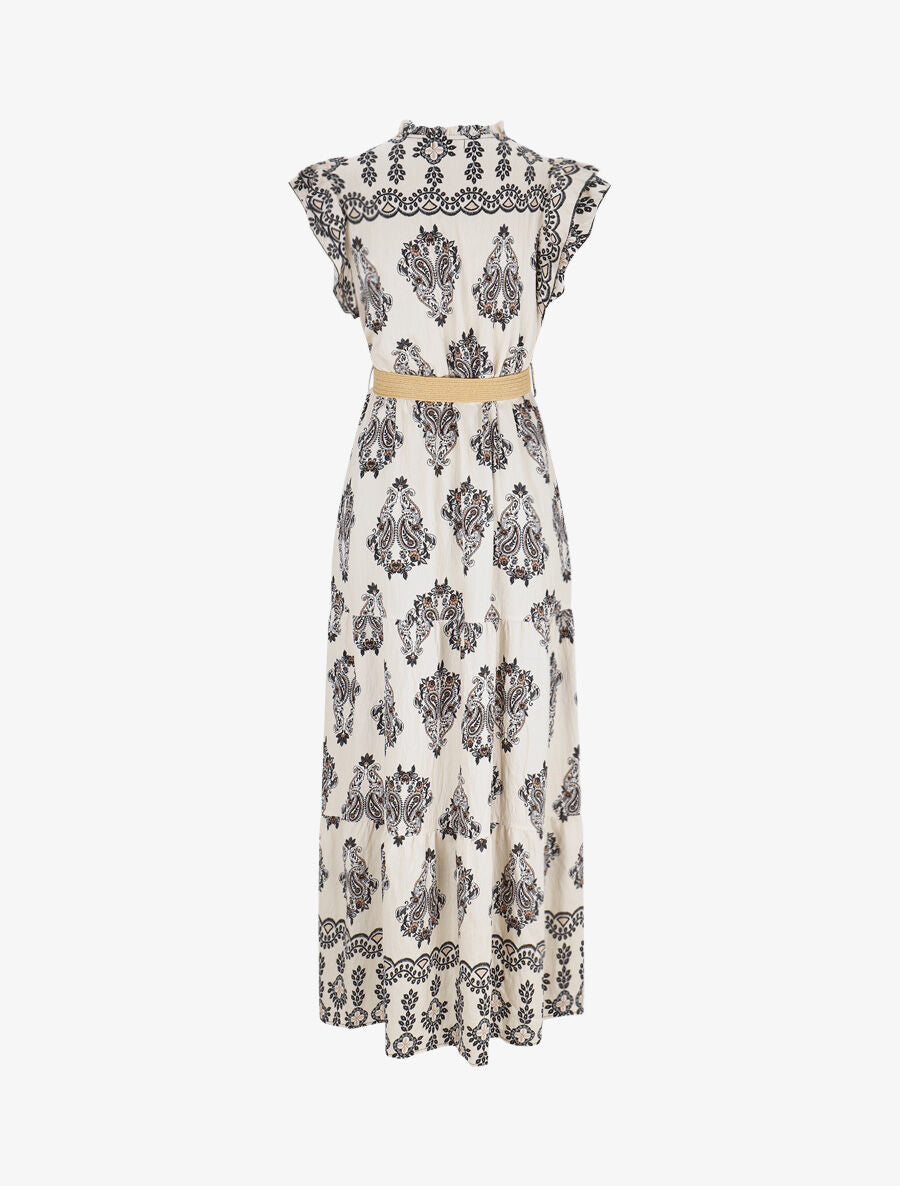 Robe longue imprimé cachemire fantaisie - Noir/écru - 2