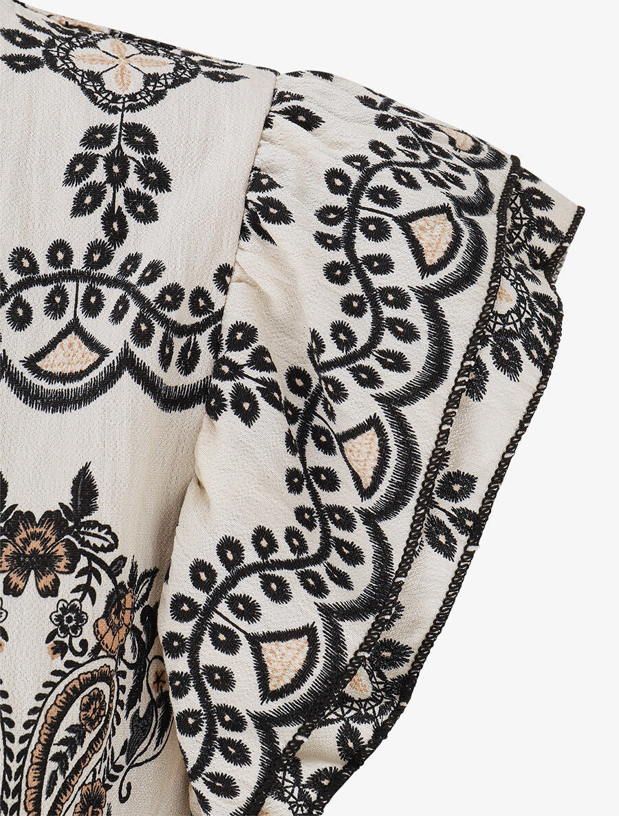 Robe longue imprimé cachemire fantaisie - Noir/écru - 3
