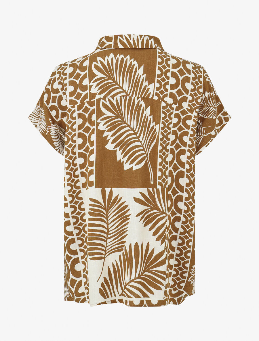 Ensemble chemise et pantalon imprimé tropical - Marron - 4