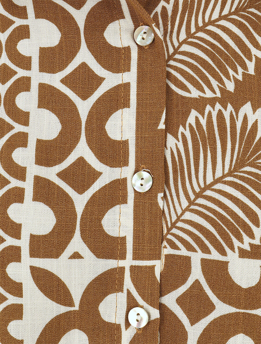 Ensemble chemise et pantalon imprimé tropical - Marron - 5