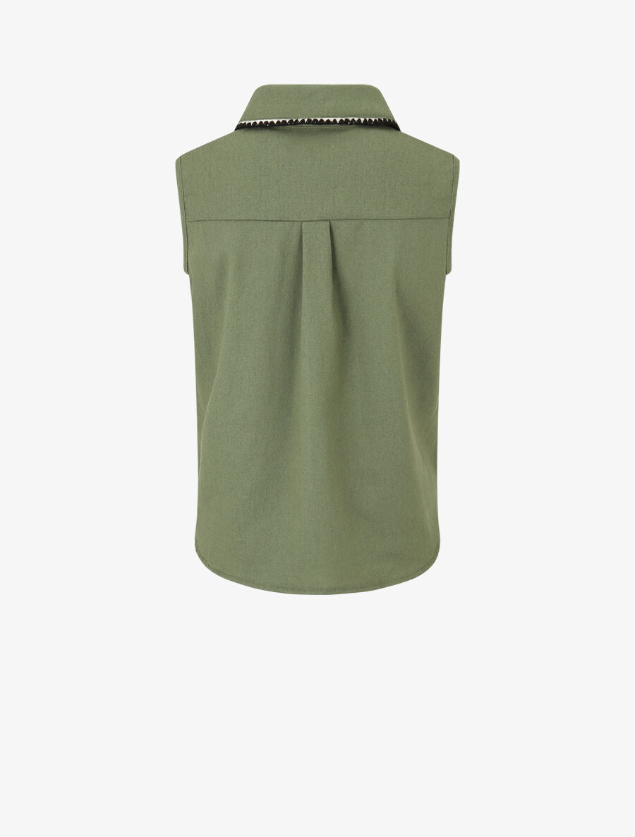 Chemise en lin sans manches à noeud - Kaki - 2