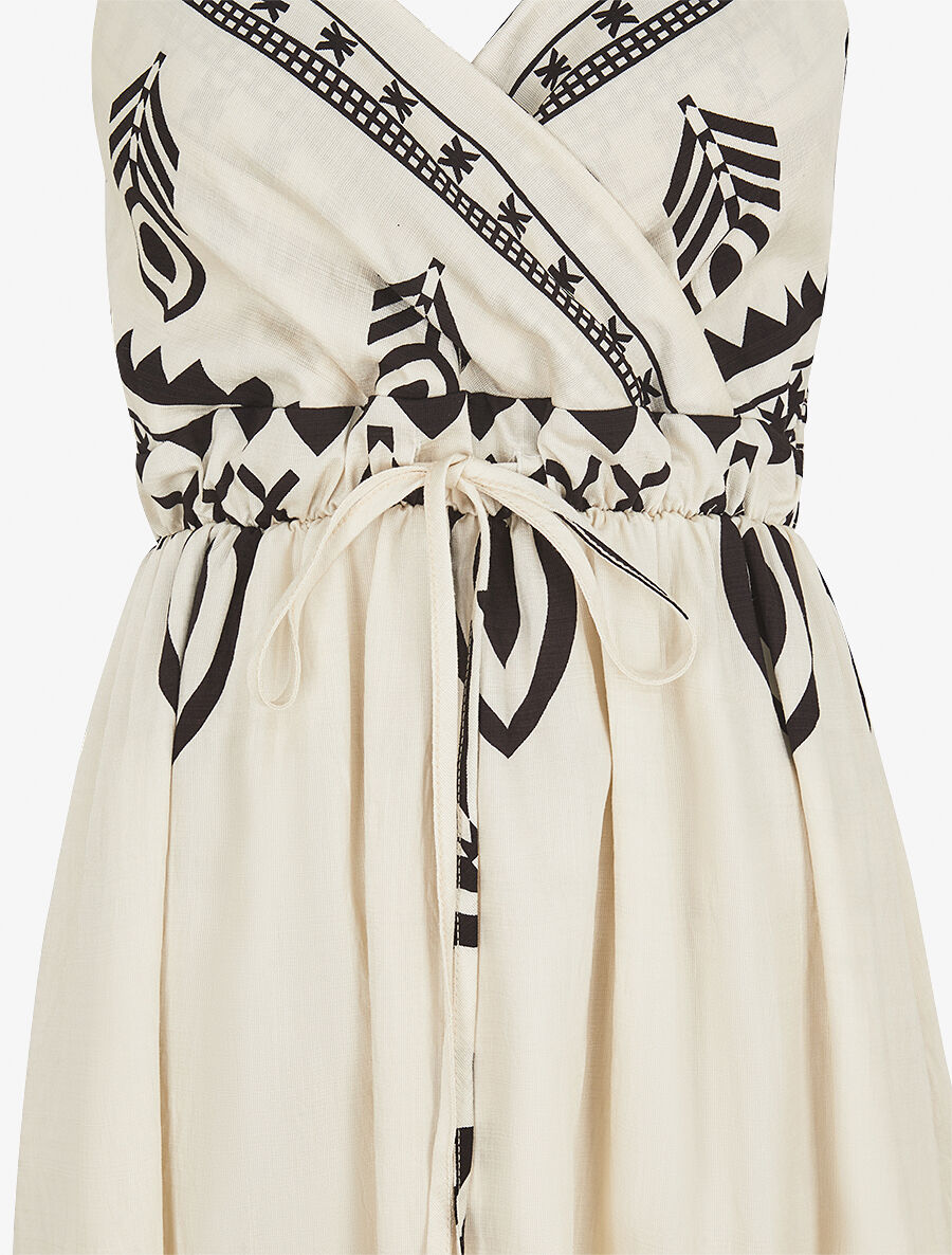 Robe longue à fines bretelles imprimé ethnique - Écru - 3