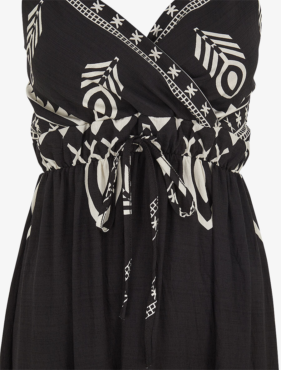 Robe longue à fines bretelles imprimé ethnique - Noir - 3