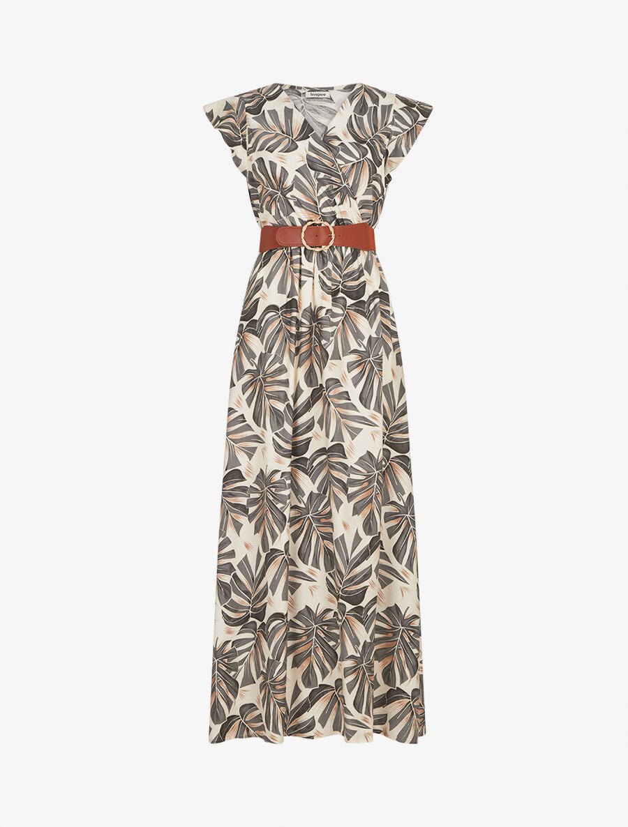 Robe longue évasée imprimé tropical - Gris foncé - 1