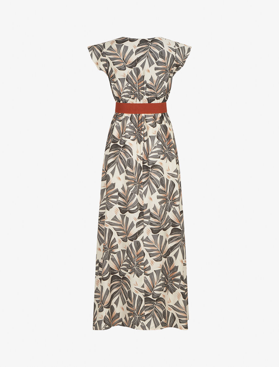 Robe longue évasée imprimé tropical - Gris foncé - 2