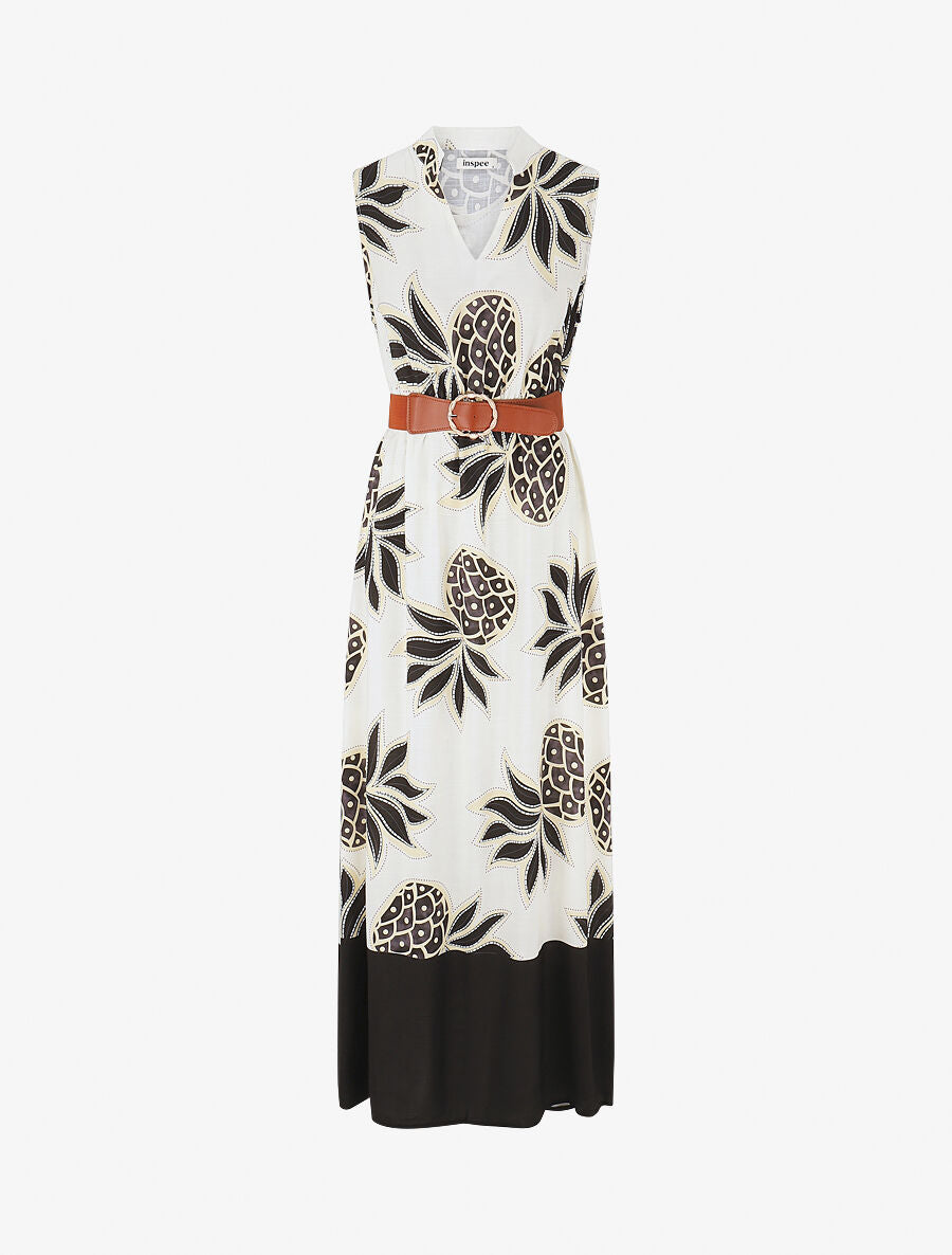 Robe longue sans manches imprimé ananas - Noir - 1