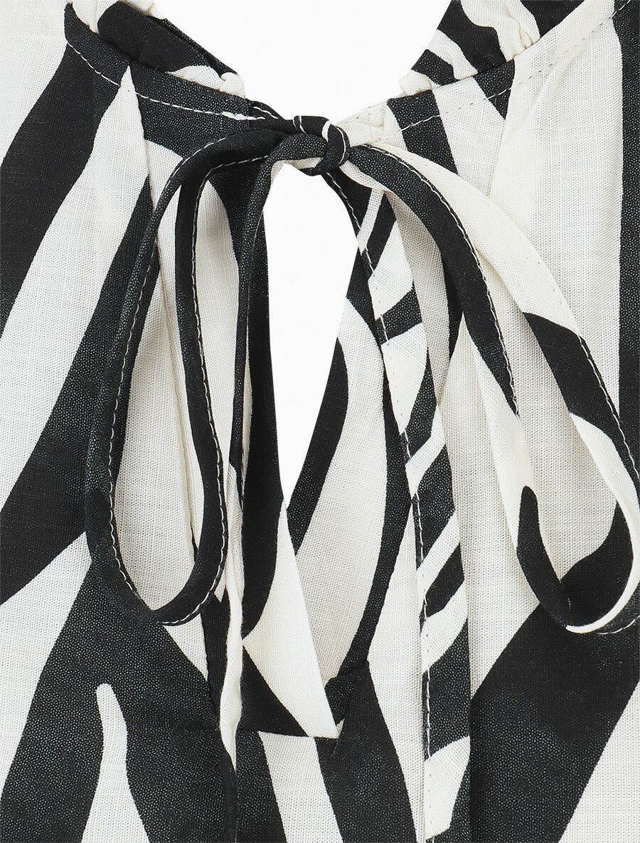 Top imprimé graphique à épaules volantées - Noir - 3