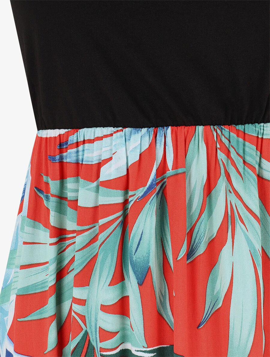 Robe longue sans manches imprimé feuillage - Bleu - 3