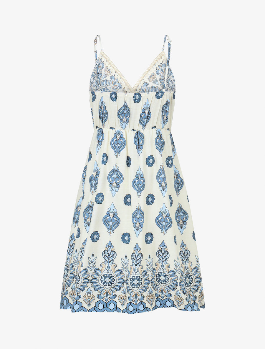 Robe mi-longue à bretelles imprimé floral - Bleu clair - 2