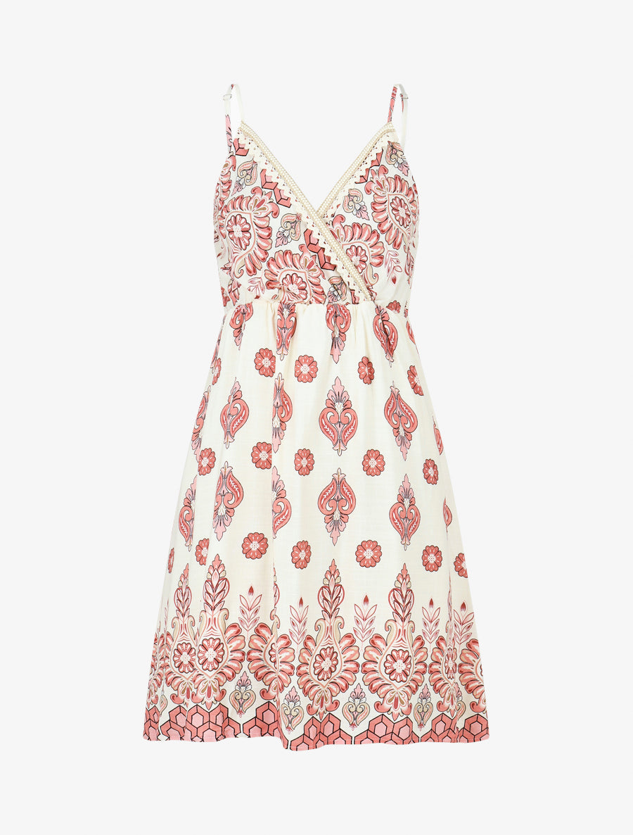 Robe mi-longue à bretelles imprimé floral - Rose - 1